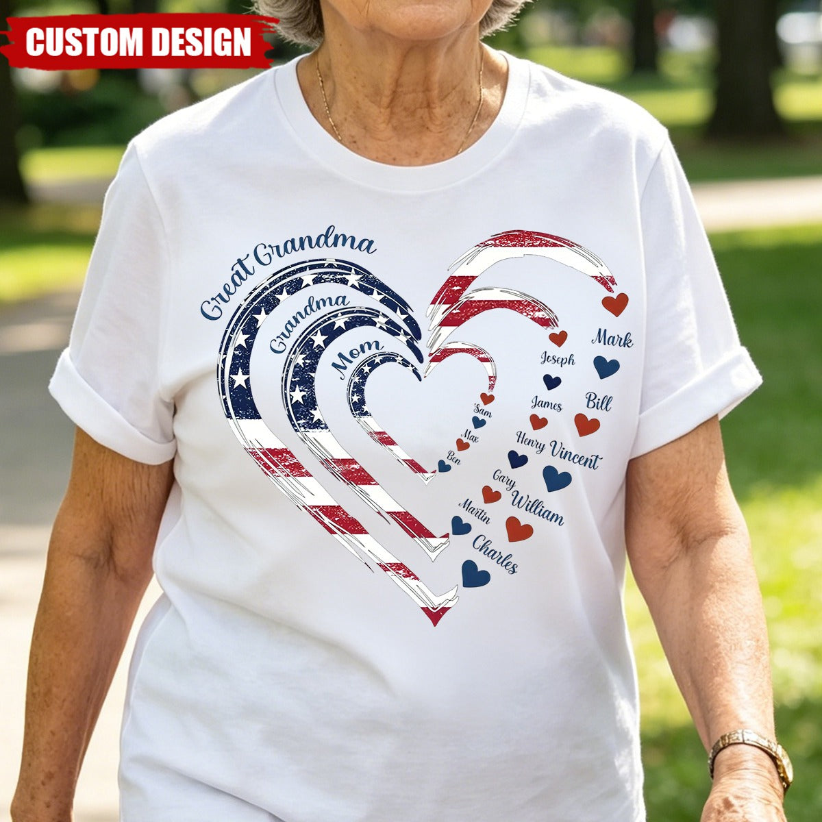 4th of July Grandma Mom Kids Heart In Heart - Personalized Shirt