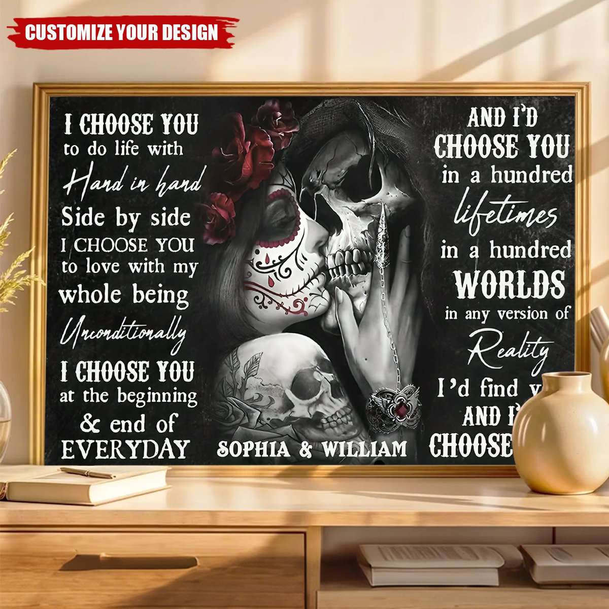 Sugar Skull Poster - Gifts For Couples - Personalized Canvas
