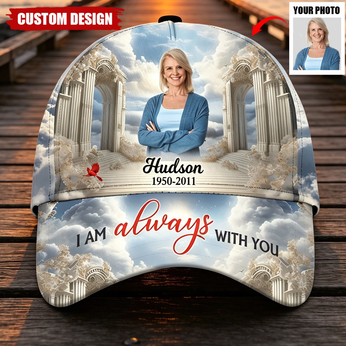 Memorial Upload Photo Heaven Gate Sky, In Loving Memory Personalized Classic Cap