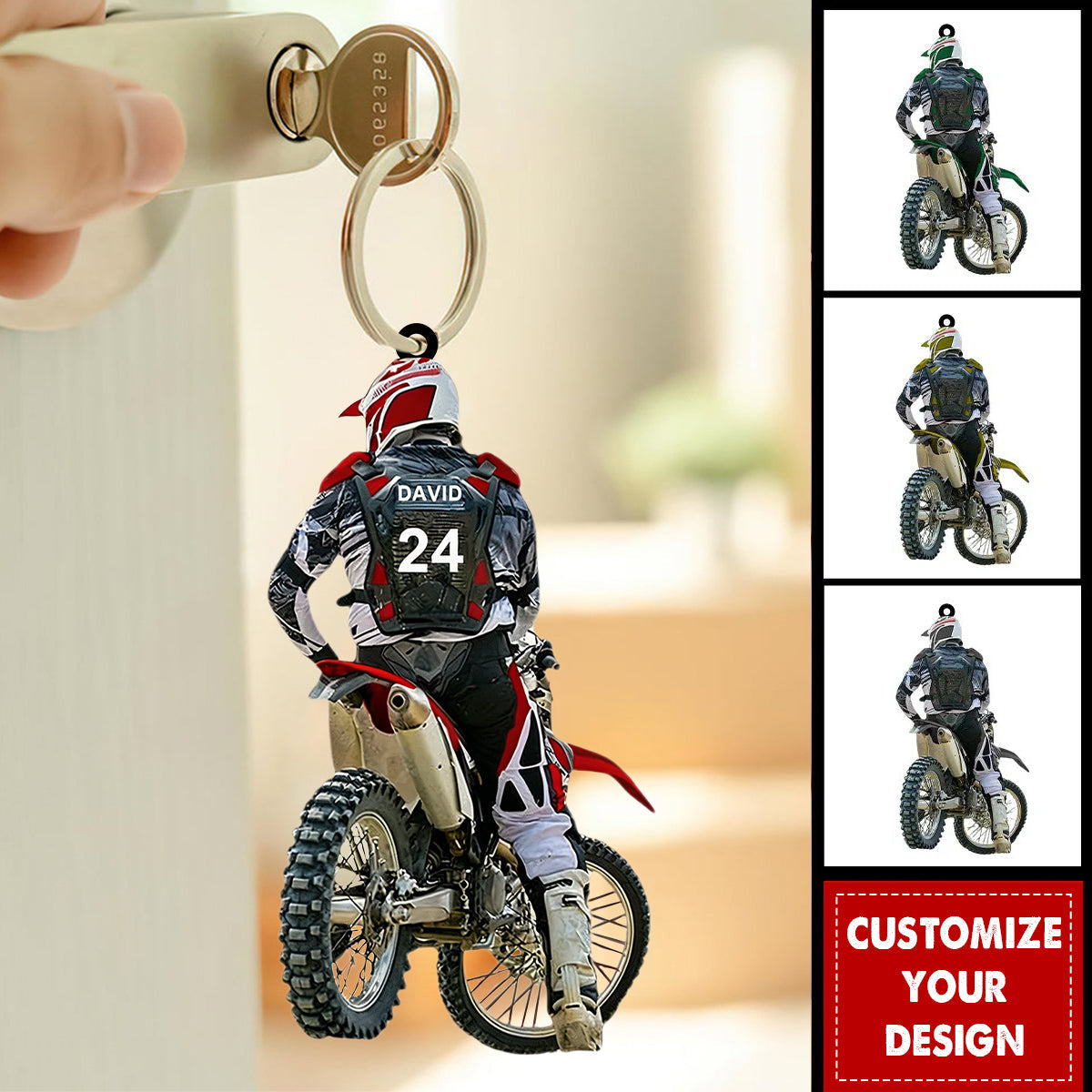 Personalized Motocross Dirt Bike Keychain - Gift for Biker Racer Motocross Racing