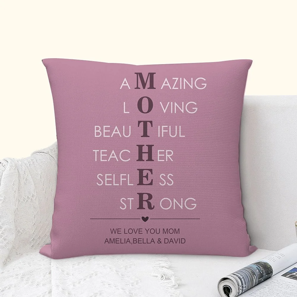 Personalized Mother Acronym Multi-color Throw Pillow Cover with Text Mother's Day Birthday Gift for Mom