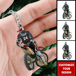 Personalized Motocross Dirt Bike Keychain - Gift for Biker Racer Motocross Racing