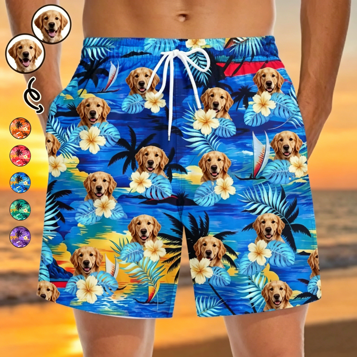 Custom Photo Tropical Hawaiian Aloha Men Beach Shorts - Personalized Summer Vacation And Travel Gifts For Family, Dog Cat Lovers - Life Is Better With Sandy Paws