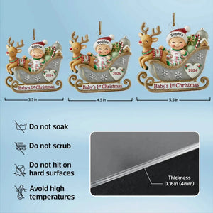 Adorable Reindeer Sleigh Acrylic Ornament – Baby’s First Christmas Premium Keepsake Gift for Newborn Celebration