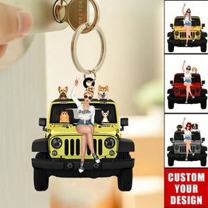 Personalized A Girl With Off-Road Car And Dog Keychain Gift For Journey Girls