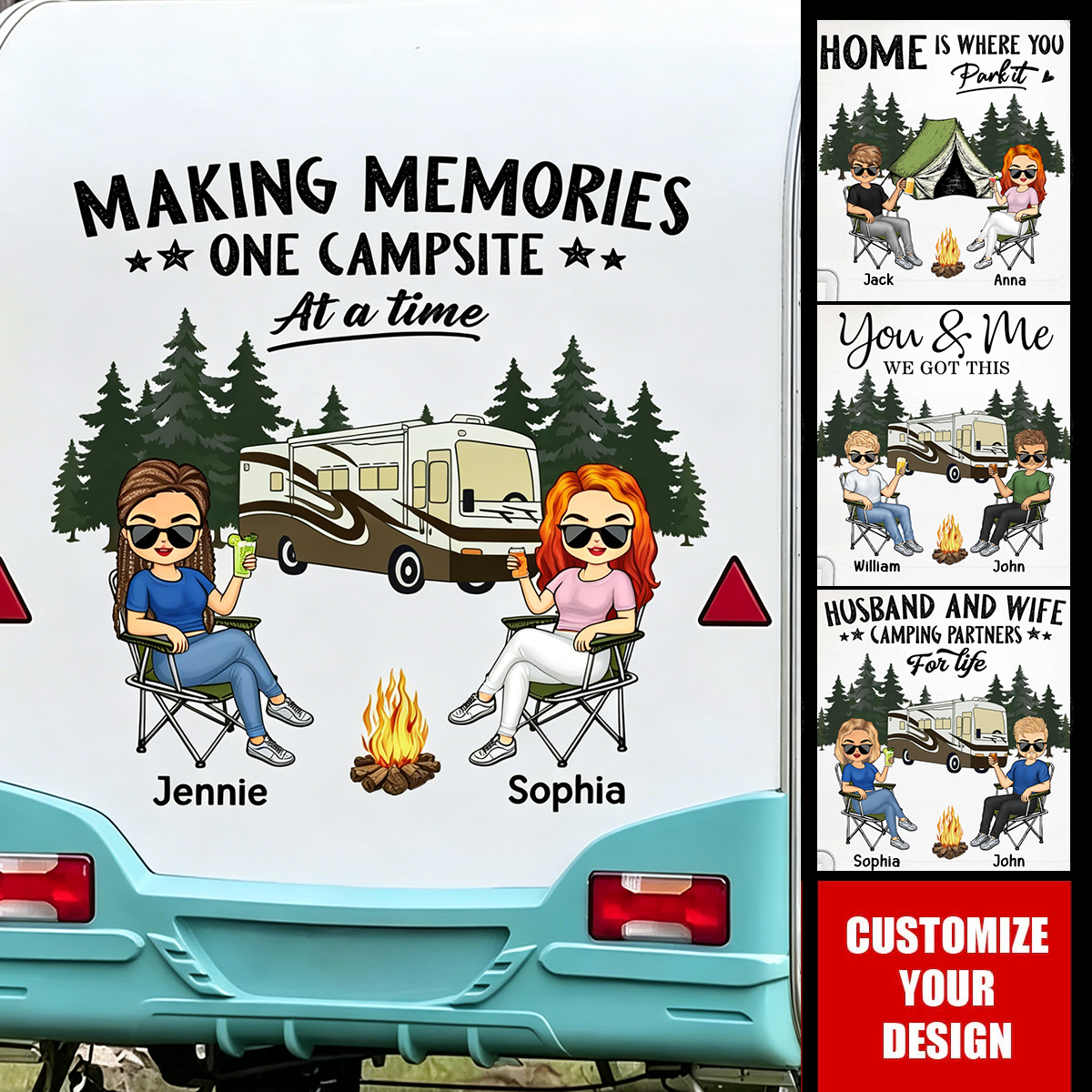 Camping Partners For Life Doll Couple Sitting Personalized RV Decal