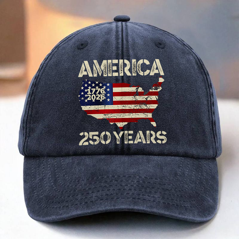 250 Years America Anniversary 250th Independence Day Washed Denim Baseball Cap