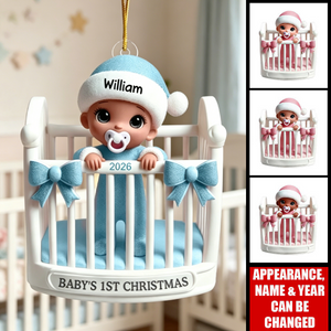 Baby Inside Crib 3D Effect Baby's First Christmas Personalized Acrylic Ornament
