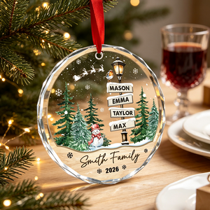 Personalized Family Signpost Christmas Ornament 2026 | Custom Names Surname Year Glass Xmas Keepsake Gift