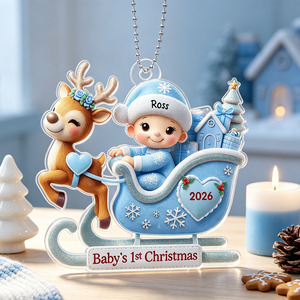 Adorable Reindeer Sleigh Acrylic Ornament – Baby’s First Christmas Premium Keepsake Gift for Newborn Celebration