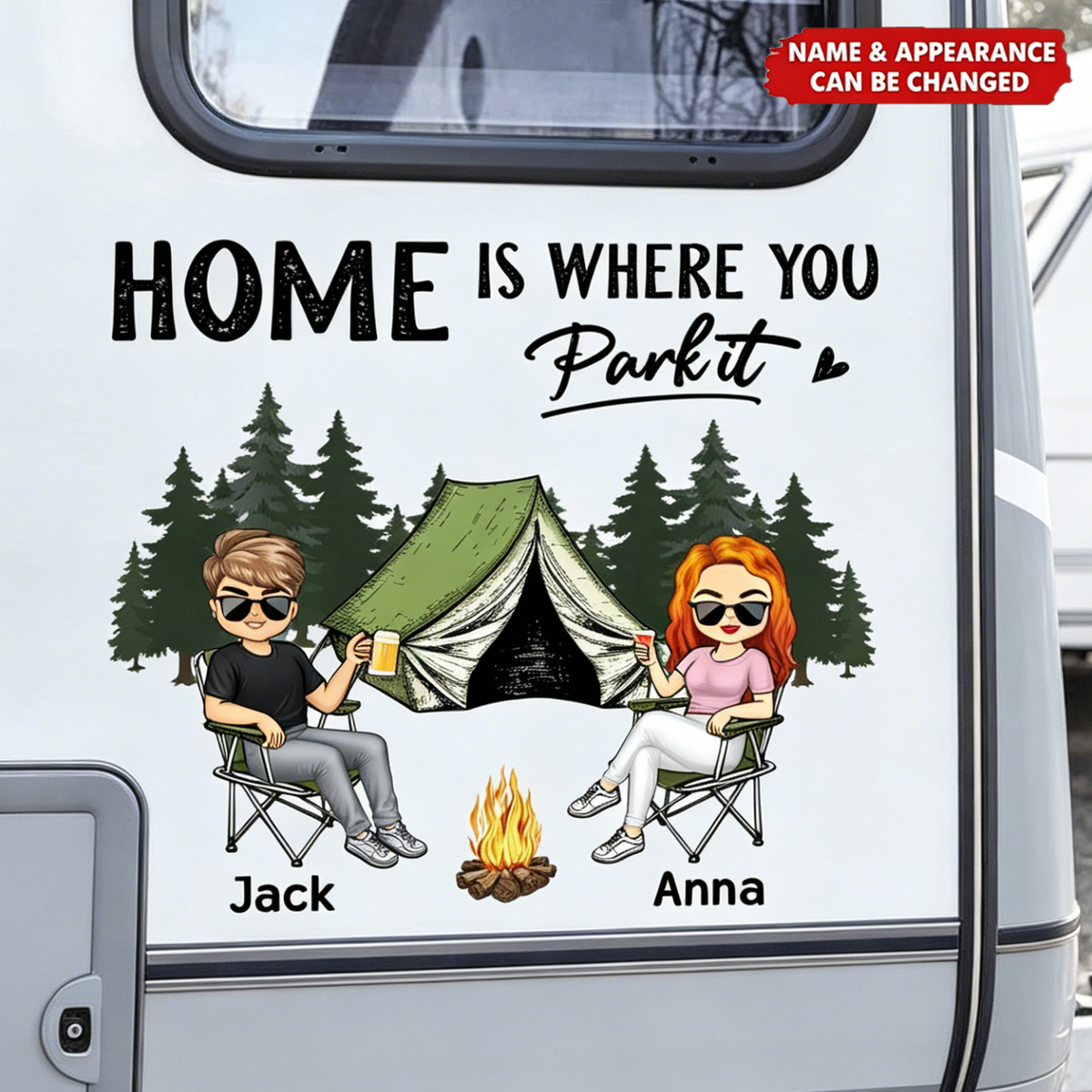 Camping Partners For Life Doll Couple Sitting Personalized RV Decal