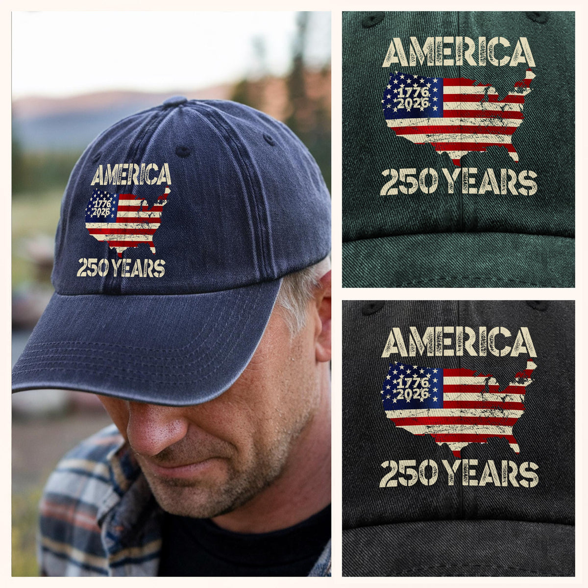250 Years America Anniversary 250th Independence Day Washed Denim Baseball Cap