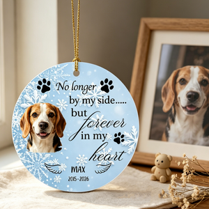 Round Ceramic Dog Memorial Ornament | No Longer By Our Side Forever In Our Hearts Pet Remembrance Gift