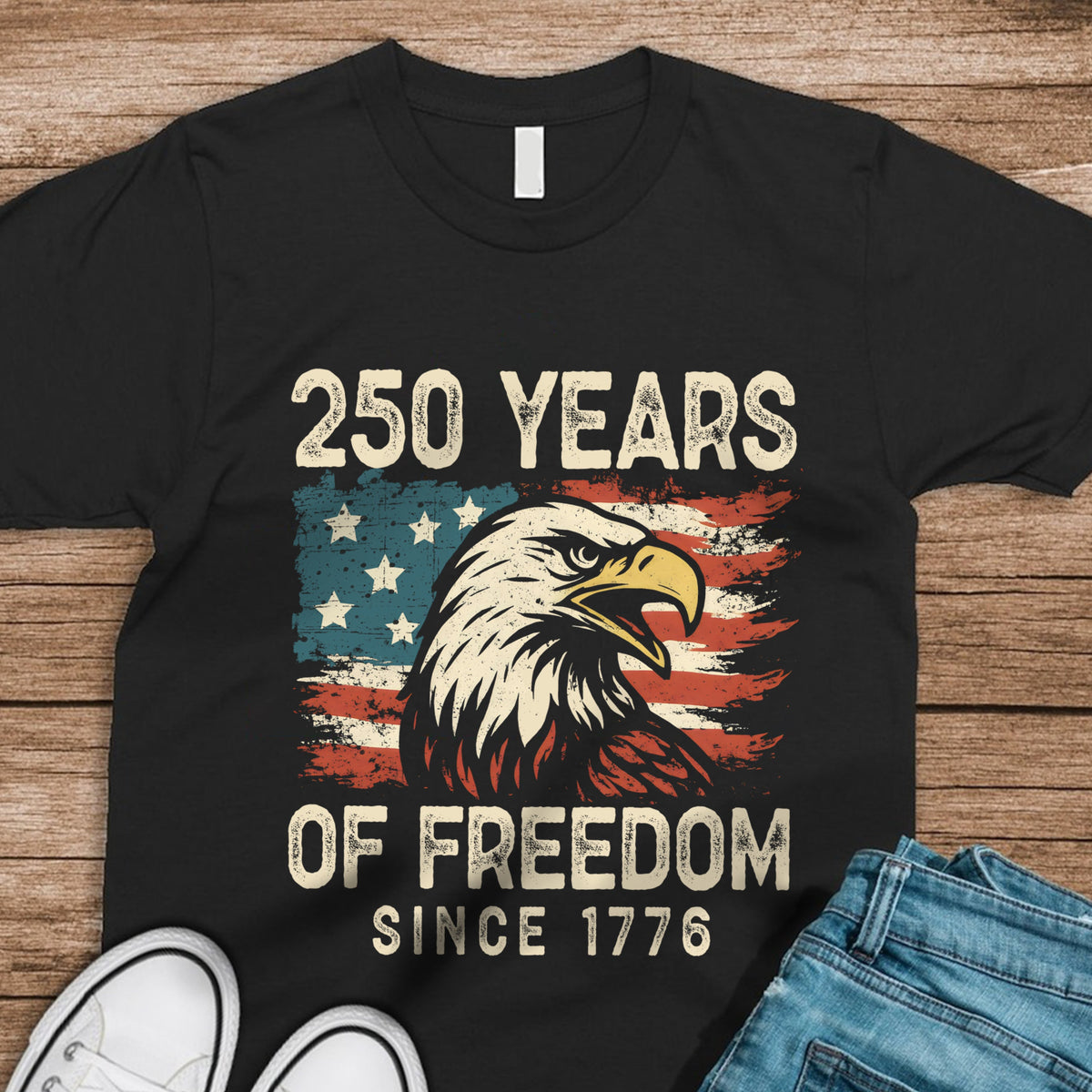 USA 250th Years Of Freedom Since 1776 USA Bald Eagle America Flag Dark Shirt-Unisex style and available in multiple colors
