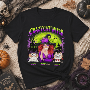 Custom Unisex T-shirt - Personalized Halloween Witchy Gifts For Cat Lovers, Cat Mom And Dad - Meet My Spooky Fur Babies