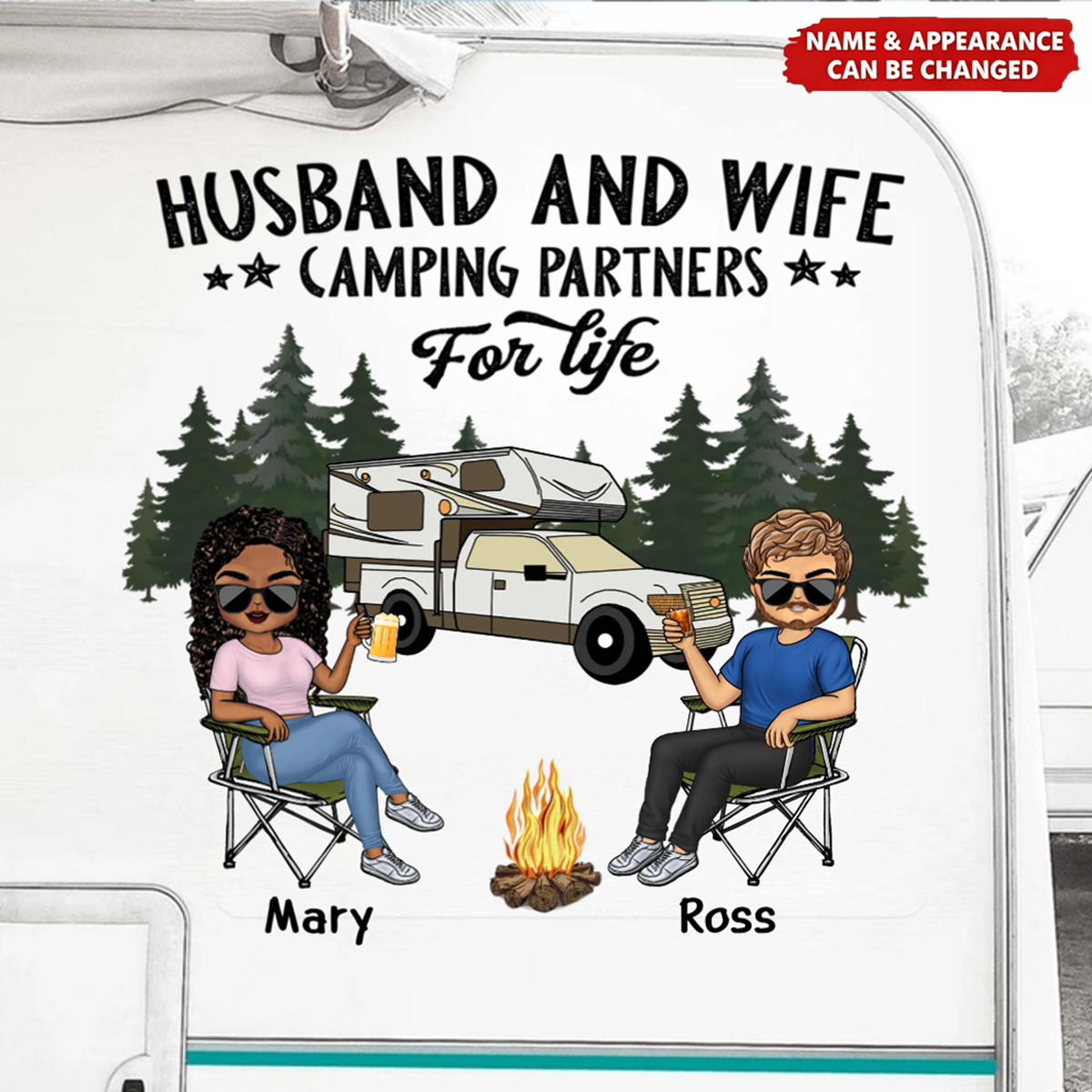 Camping Partners For Life Doll Couple Sitting Personalized RV Decal