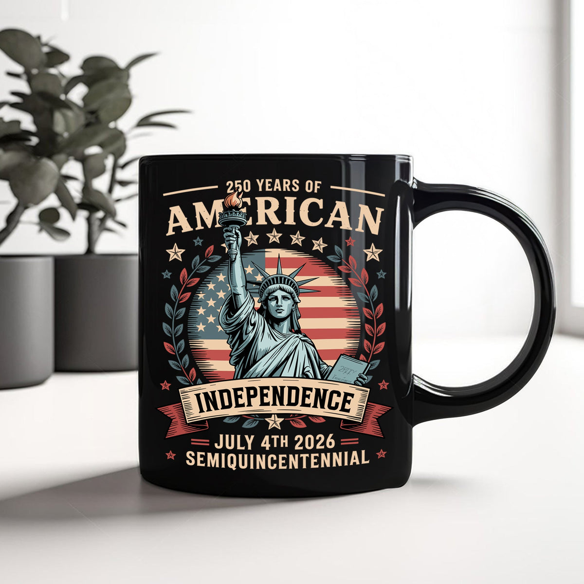 USA 250th Year Of American Independence Black Mug