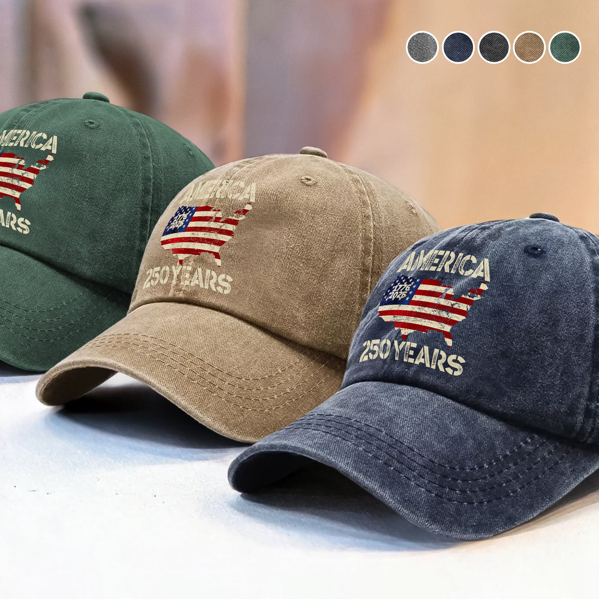 250 Years America Anniversary 250th Independence Day Washed Denim Baseball Cap