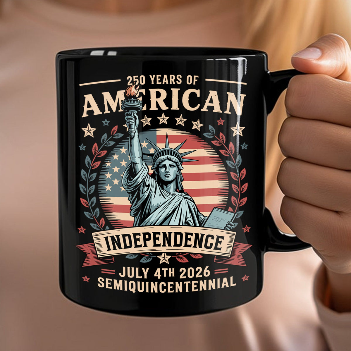 USA 250th Year Of American Independence Black Mug