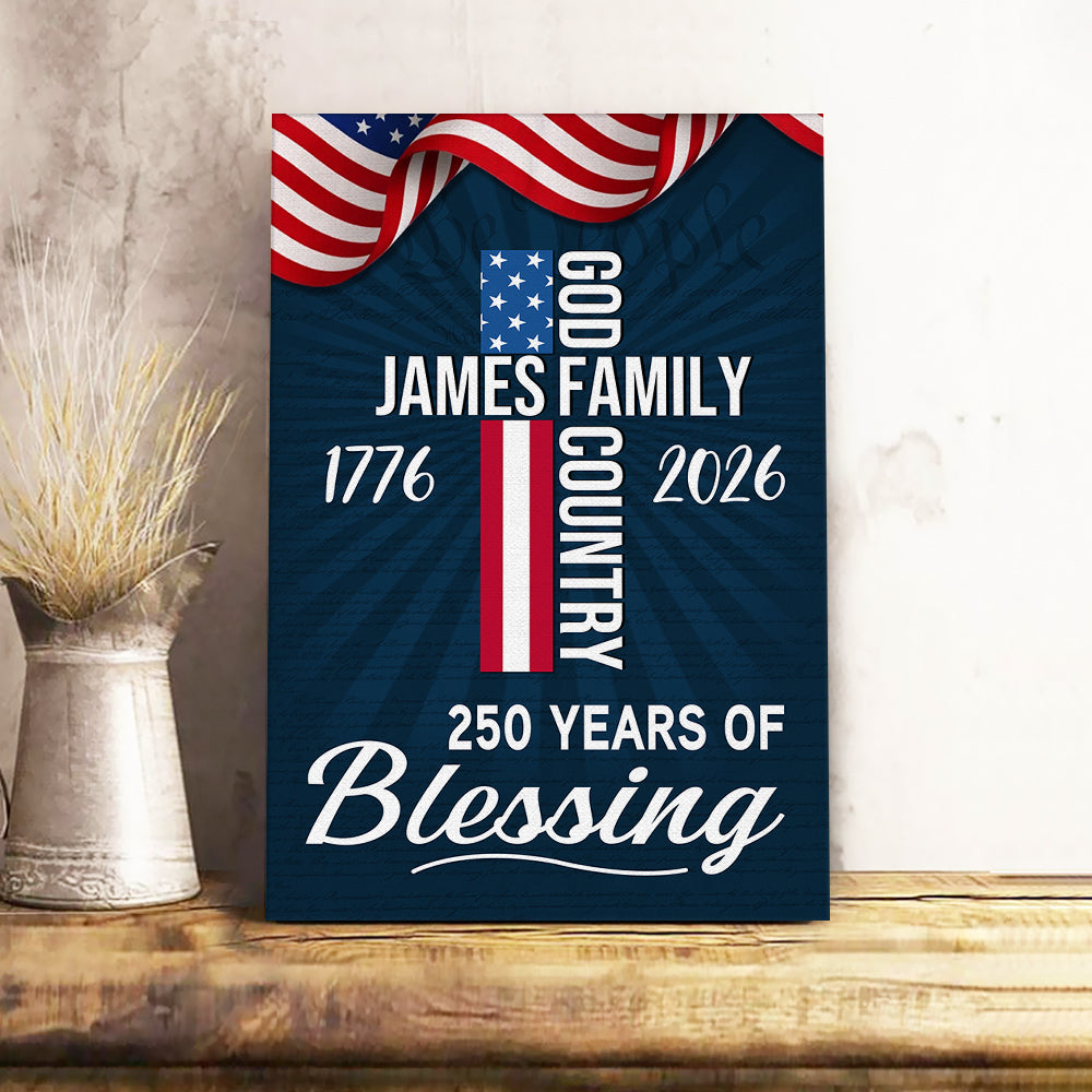 American Patriotic Canvas, America 250th Years of Blessing God 1776 2026 Canvas Poster