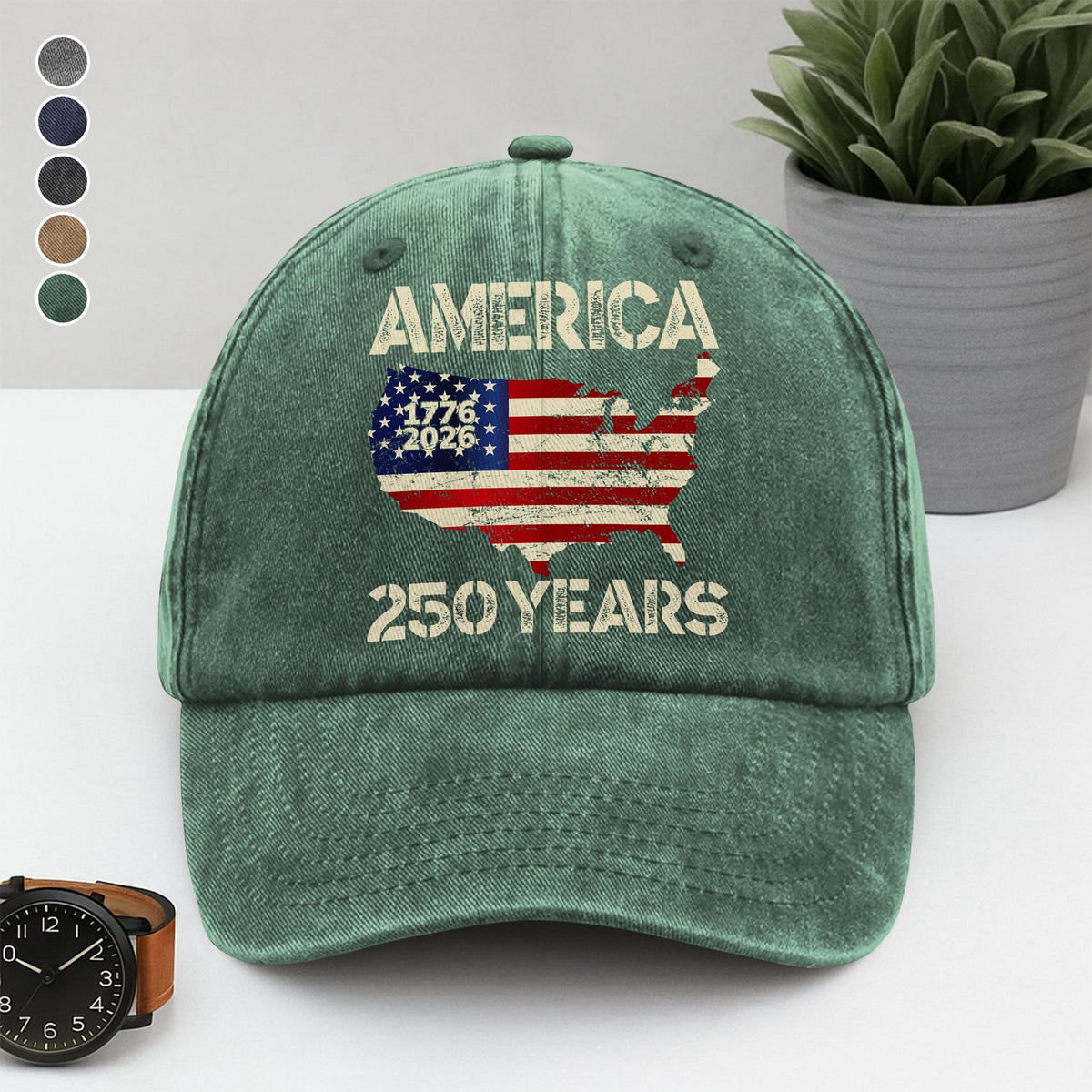 250 Years America Anniversary 250th Independence Day Washed Denim Baseball Cap