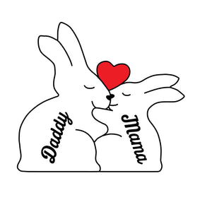 Love & Bunnies - Family Personalized Custom Rabbit Shaped Wooden Art Puzzle - Wooden Pet Carvings, Wood Sculpture Table Ornaments, Carved Wood Decor - Gift For Family Members
