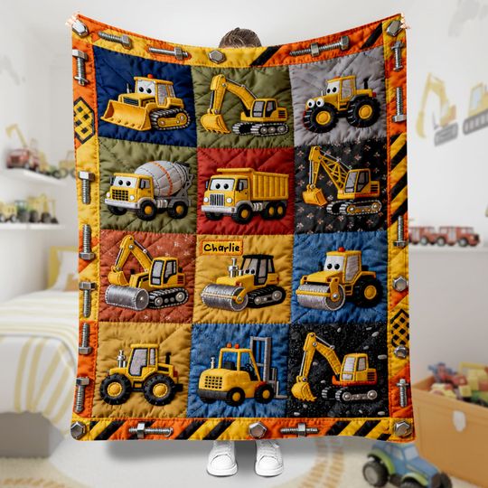 Construction Machines - Personalized Kid Quilts Blanket