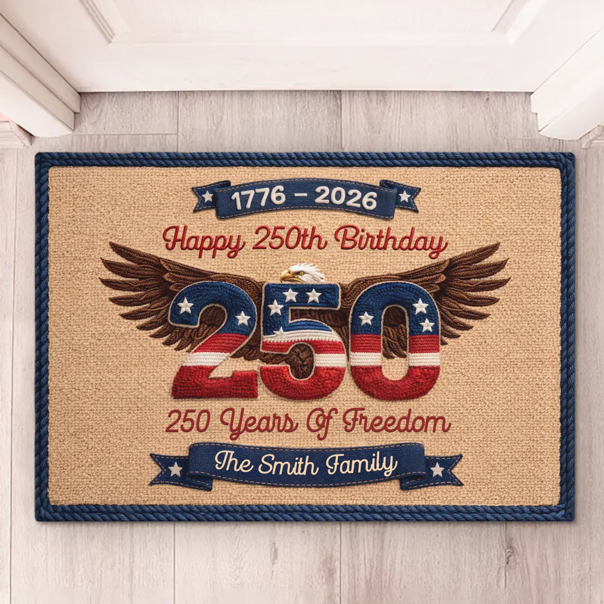 Custom Home Decor Decorative Mat - Personalized America 250th Anniversary Gifts For Mom, Dad, Brother, Sister, Kids - Courage Wrote Our Story