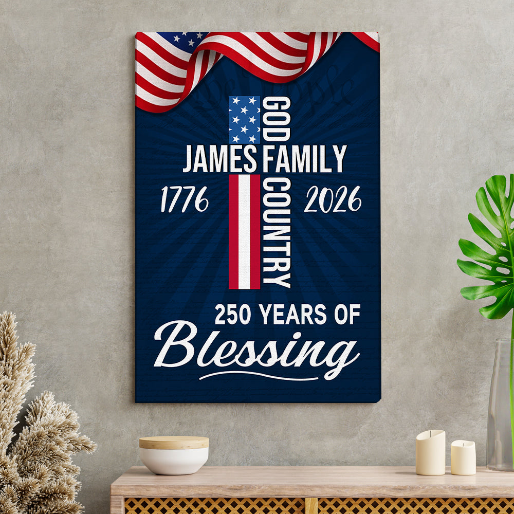 American Patriotic Canvas, America 250th Years of Blessing God 1776 2026 Canvas Poster