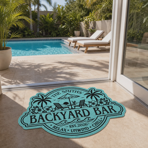 Custom Poolside Shaped Doormat - Personalized Summer Vacation And Travel Gifts For Mom, Dad, Brother, Sister, Kids - Welcome To Our Happy Place