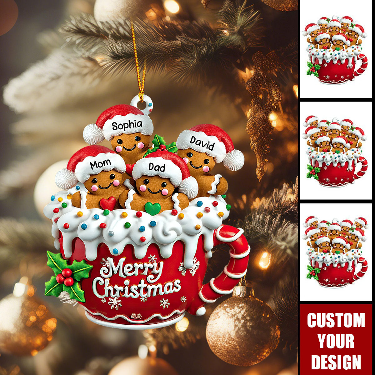 Merry Christmas - Personalized Gingerbread Family Ornament