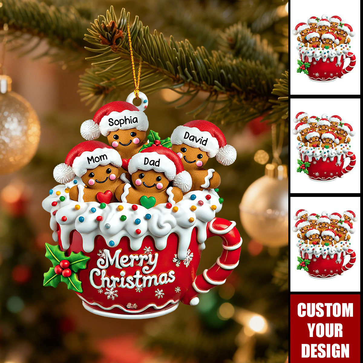Merry Christmas - Personalized Gingerbread Family Ornament