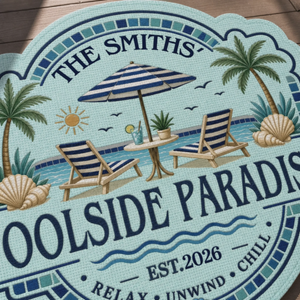 Custom Poolside Shaped Doormat - Personalized Summer Vacation And Travel Gifts For Mom, Dad, Brother, Sister - Welcome To Paradise