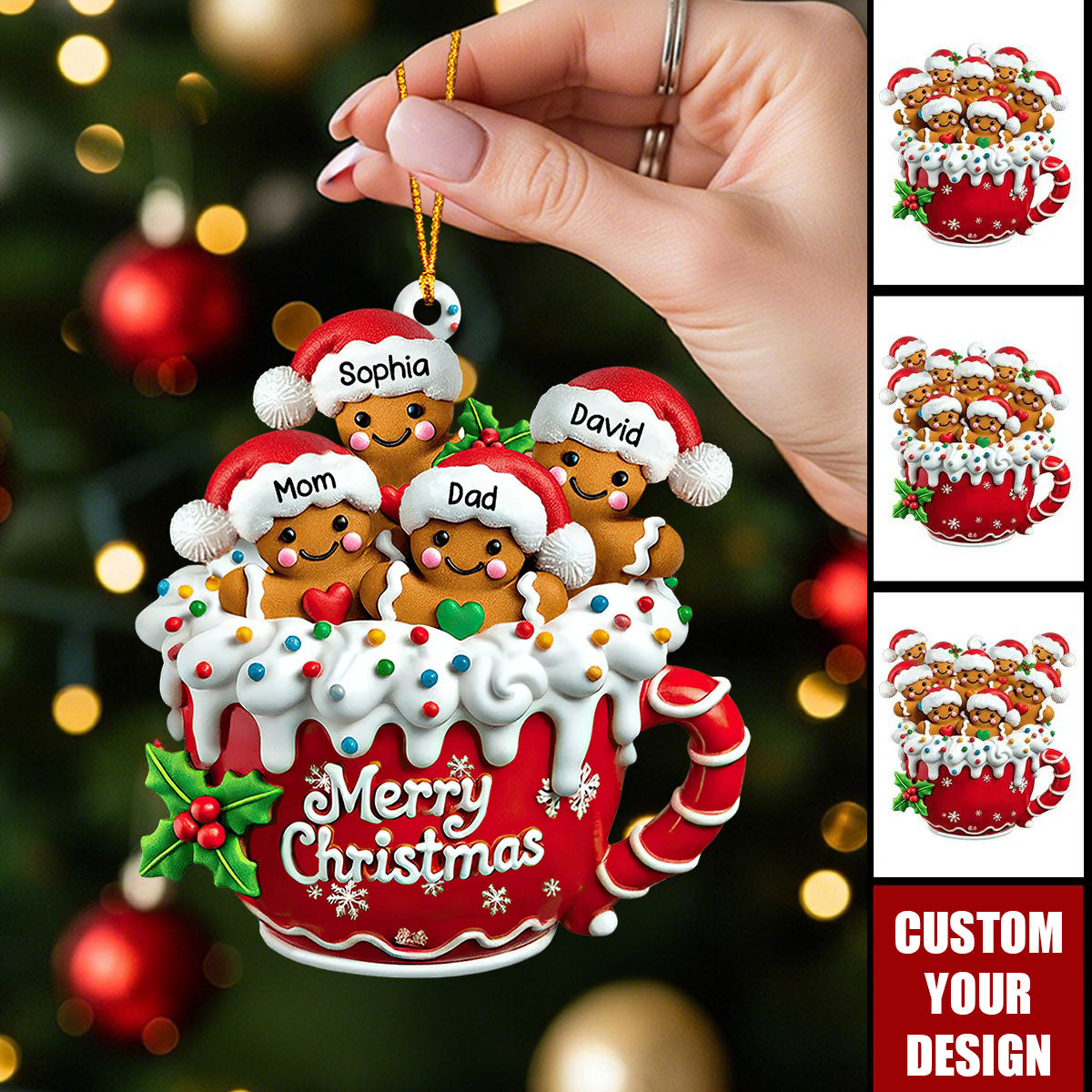 Merry Christmas - Personalized Gingerbread Family Ornament