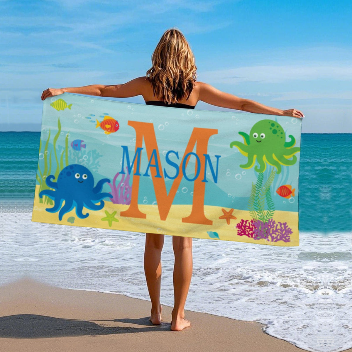 Personalized Kids Beach Towel - Fun Beach Designs - Gift For Girls Or Boys - Available In 3 Designs - Choose From 2 Sizes