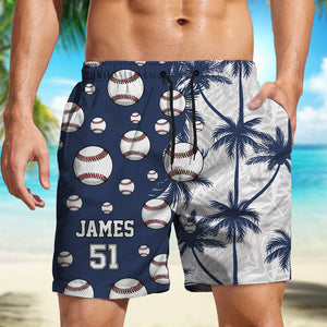Personalized Custom Name Number Baseball Tropical Men's Beach Shorts For Sports Fans