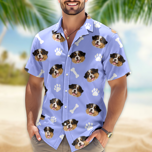 Custom Dog Face Hawaii Shirt with Bone Graphic