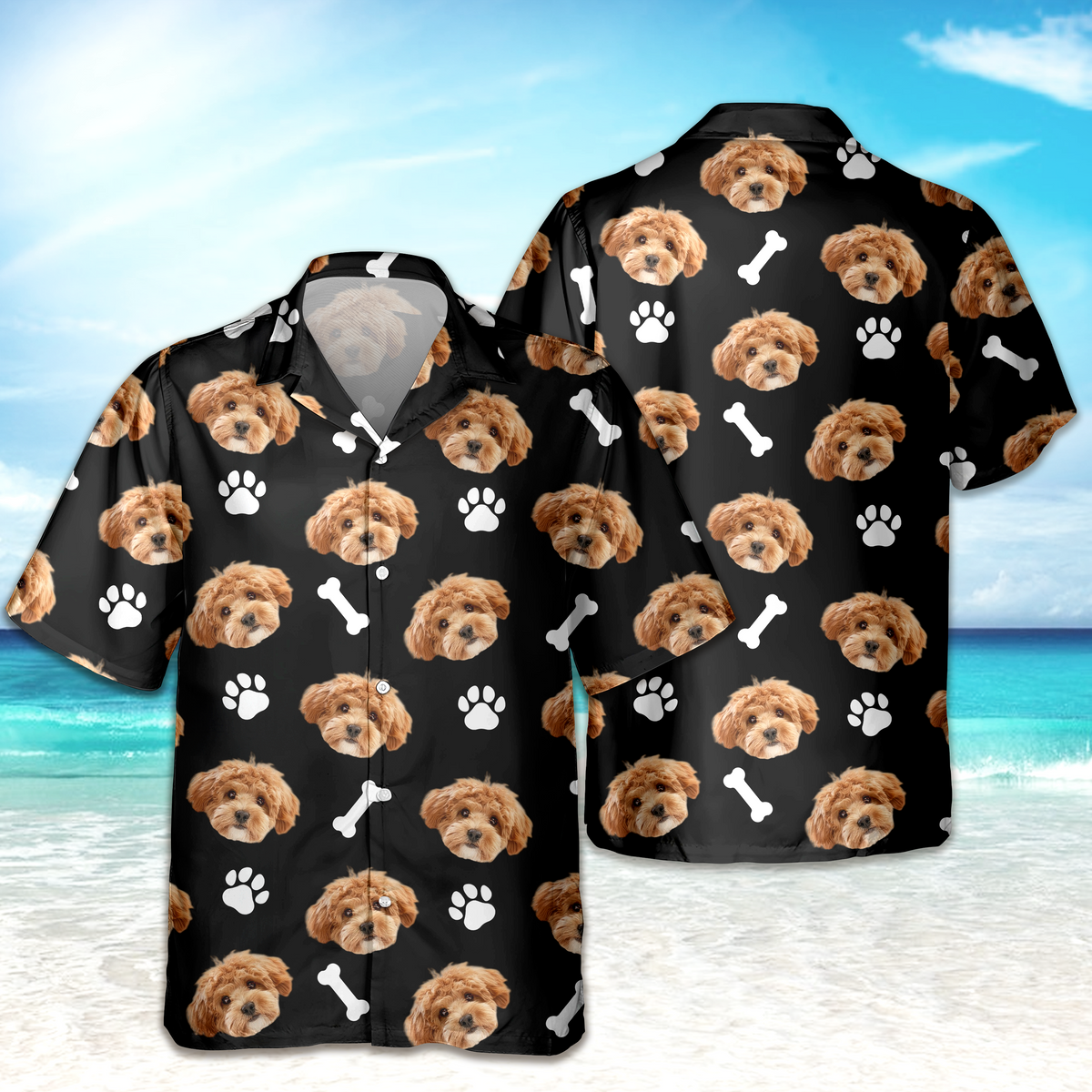 Custom Dog Face Hawaii Shirt with Bone Graphic