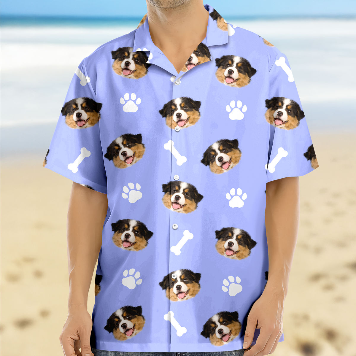 Custom Dog Face Hawaii Shirt with Bone Graphic