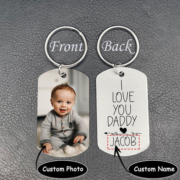 Personalized Photo Keychain Gift For Dad I Love You Daddy Custom Keychain with Picture Special Gift For Father Gift From Kids