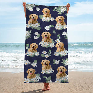 Custom Photo Beach Is Cheaper Than Therapy - Dog & Cat Personalized Custom Beach Towel - Summer Vacation Gift, Birthday Pool Party Gift For Pet Owners, Pet Lovers