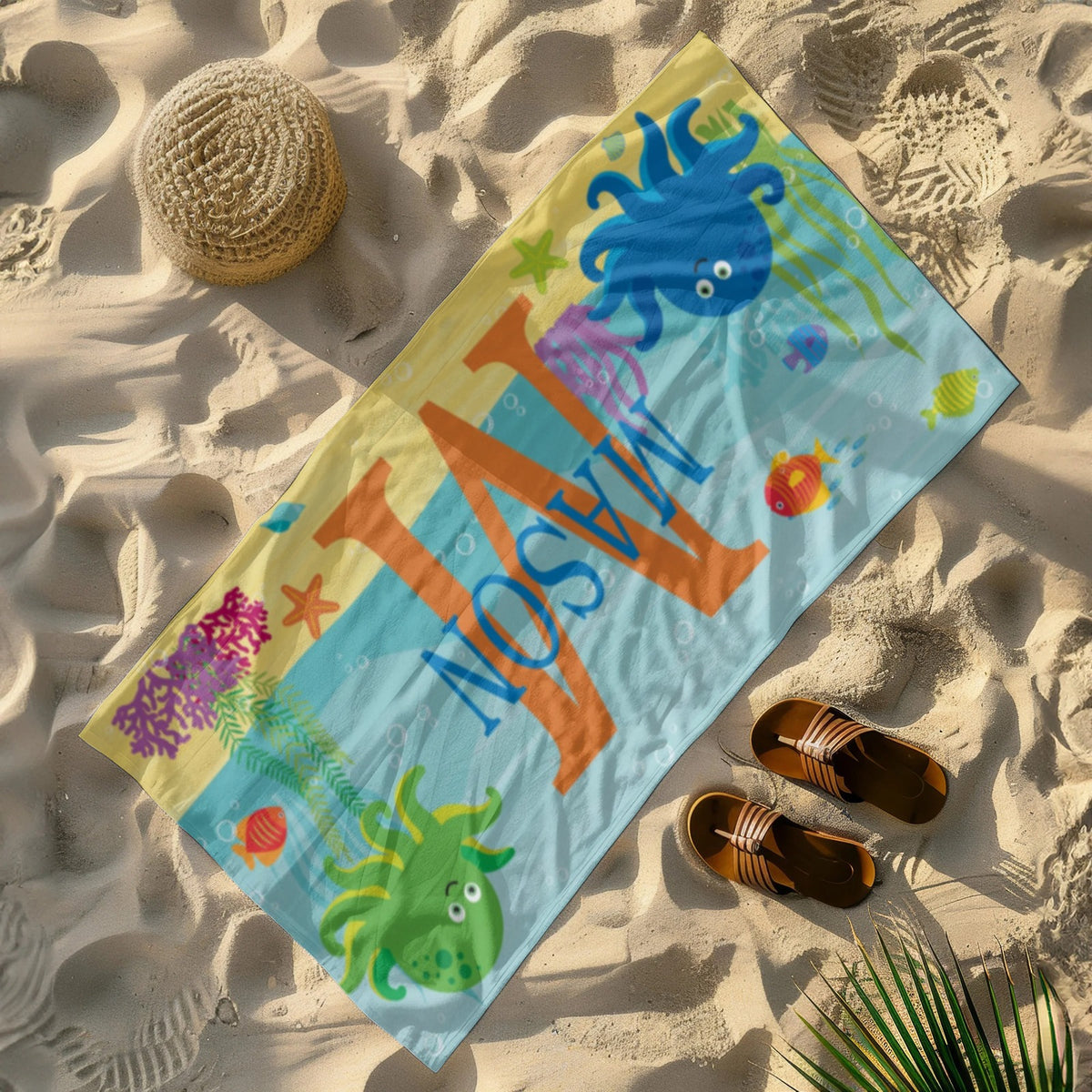 Personalized Kids Beach Towel - Fun Beach Designs - Gift For Girls Or Boys - Available In 3 Designs - Choose From 2 Sizes