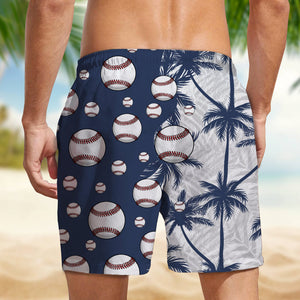 Personalized Custom Name Number Baseball Tropical Men's Beach Shorts For Sports Fans