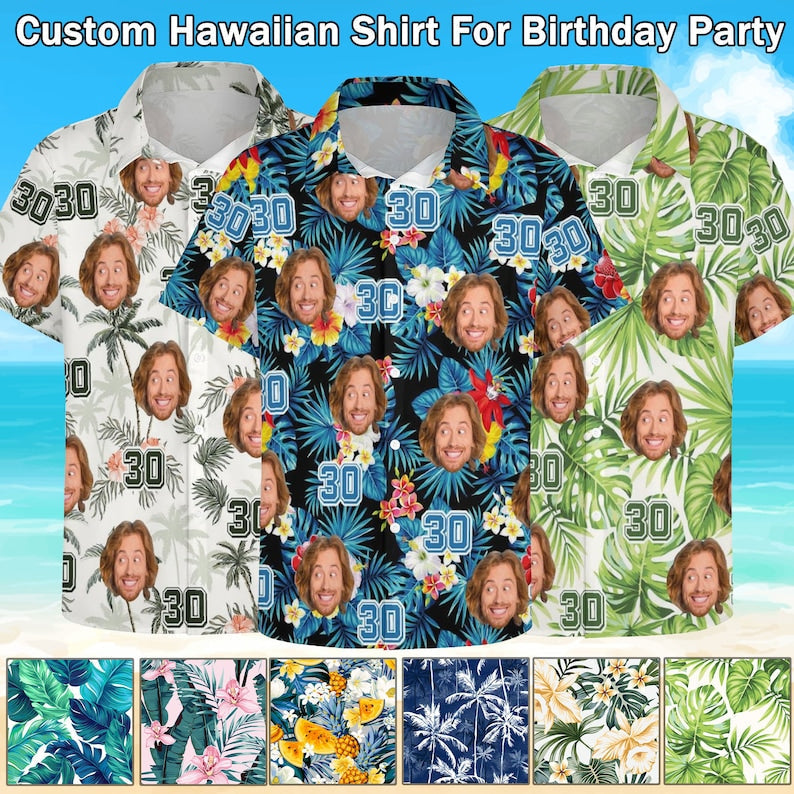 Custom Birthday Hawaiian Shirt, Personalized Photo Hawaiian Dress Shirt Trunks, Custom Shirt Gift, Birthday Party Shirt, Birthday Gift