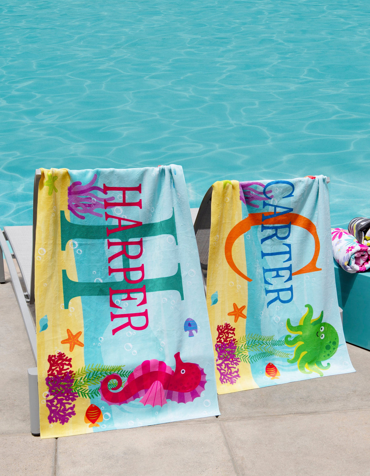 Personalized Kids Beach Towel - Fun Beach Designs - Gift For Girls Or Boys - Available In 3 Designs - Choose From 2 Sizes