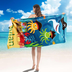 Custom Name Kids Pool Towel – Cute Ocean Animal Beach Towel for Boys & Girls
