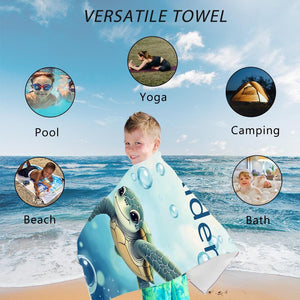 Custom Name Kids Pool Towel – Cute Ocean Animal Beach Towel for Boys & Girls