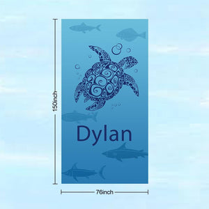 Custom Name Kids Pool Towel – Cute Ocean Animal Beach Towel for Boys & Girls