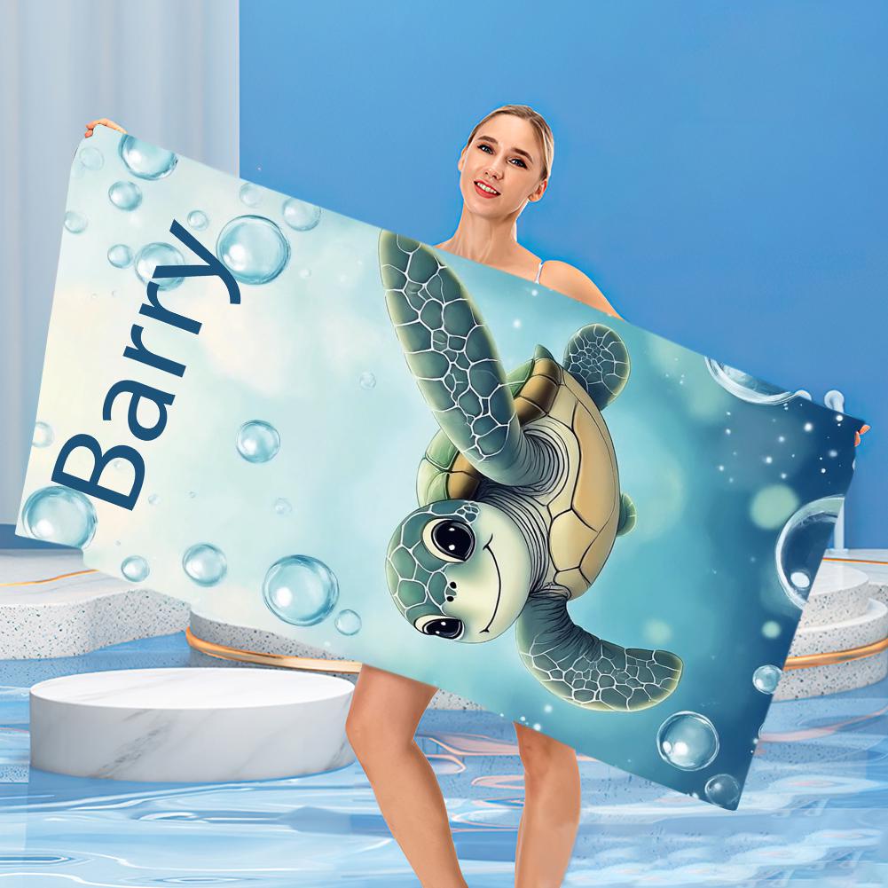 Custom Name Kids Pool Towel – Cute Ocean Animal Beach Towel for Boys & Girls