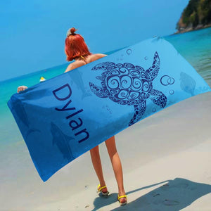 Custom Name Kids Pool Towel – Cute Ocean Animal Beach Towel for Boys & Girls